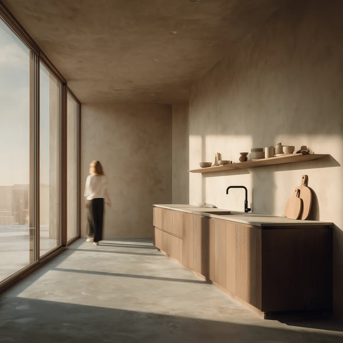 Minimal kitchen in low sun