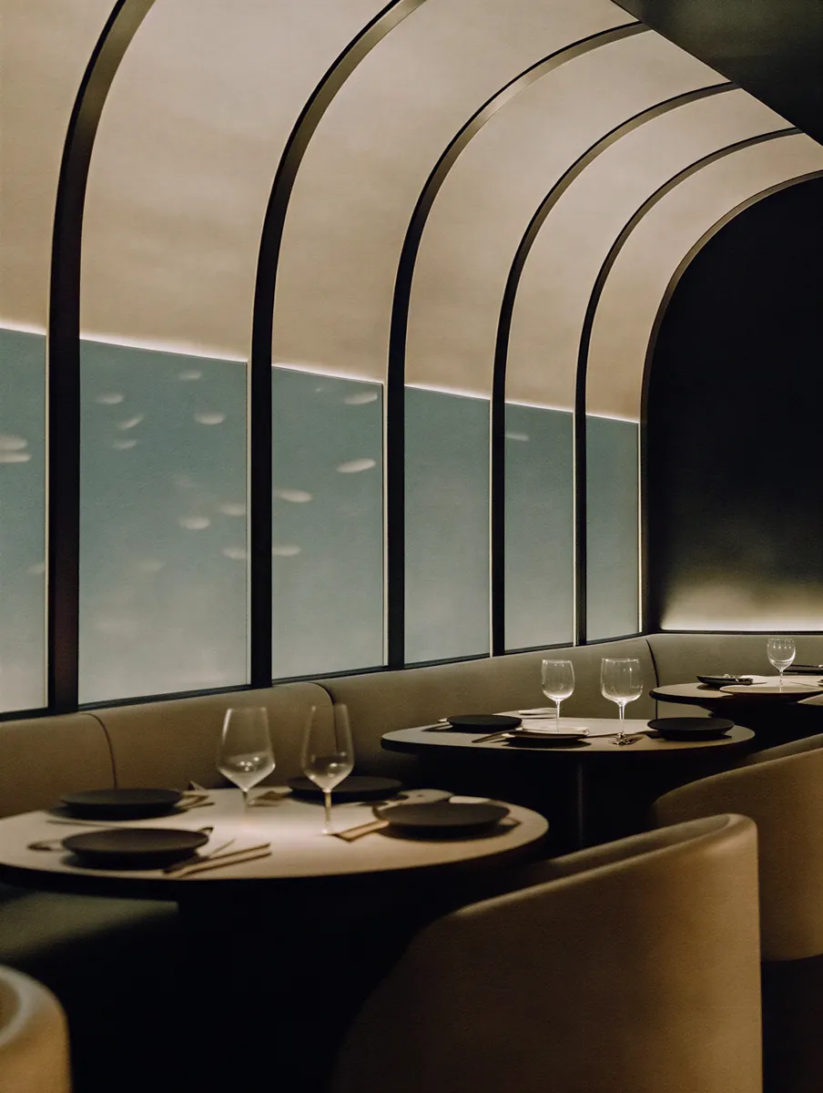 Arched dining room with ocean views